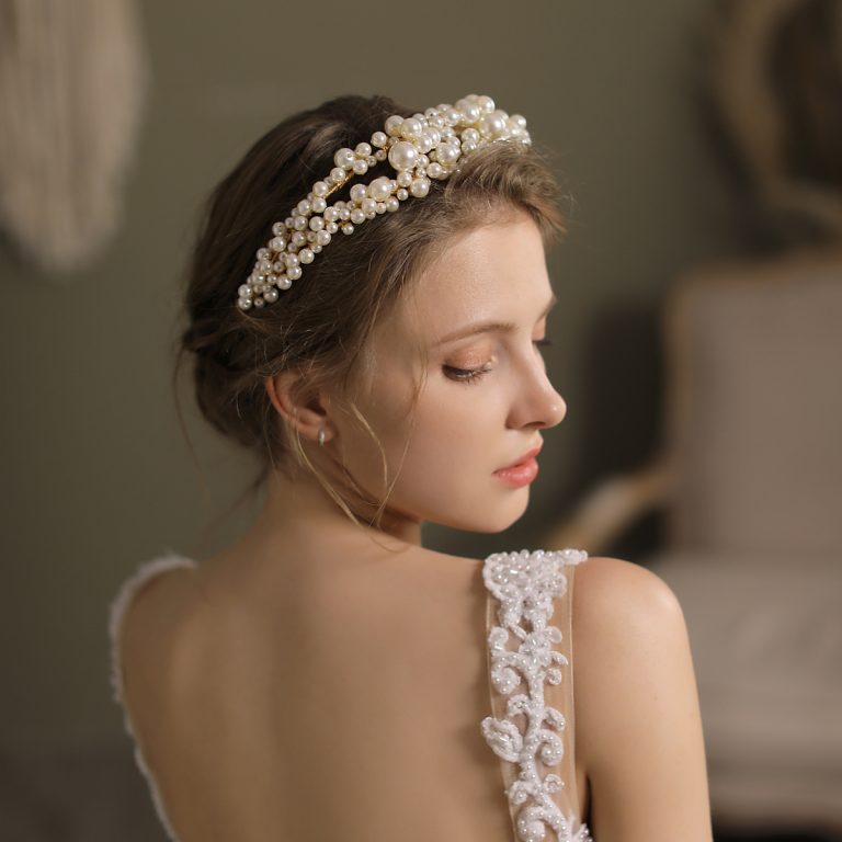 Elegant double strand pearl headband bridal tiara (6)