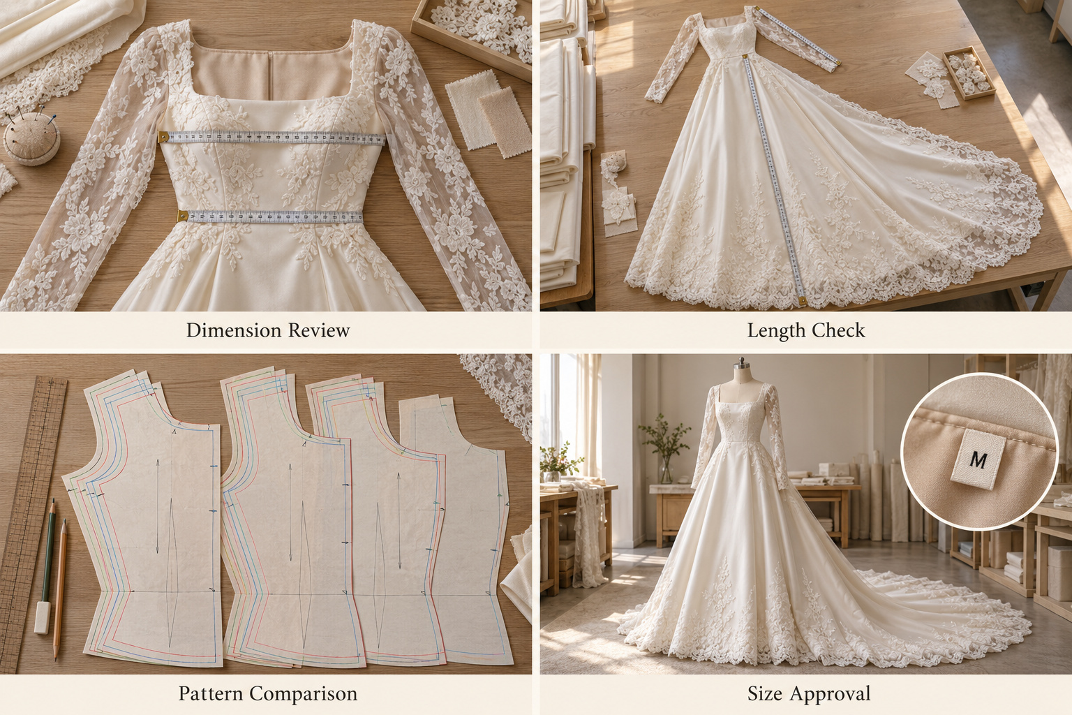 Satin wedding dress size review with garment measurements and graded patterns.